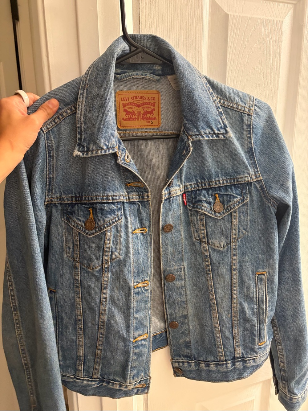 Levi's Light Blue Denim Jacket with Tan Leather Patch